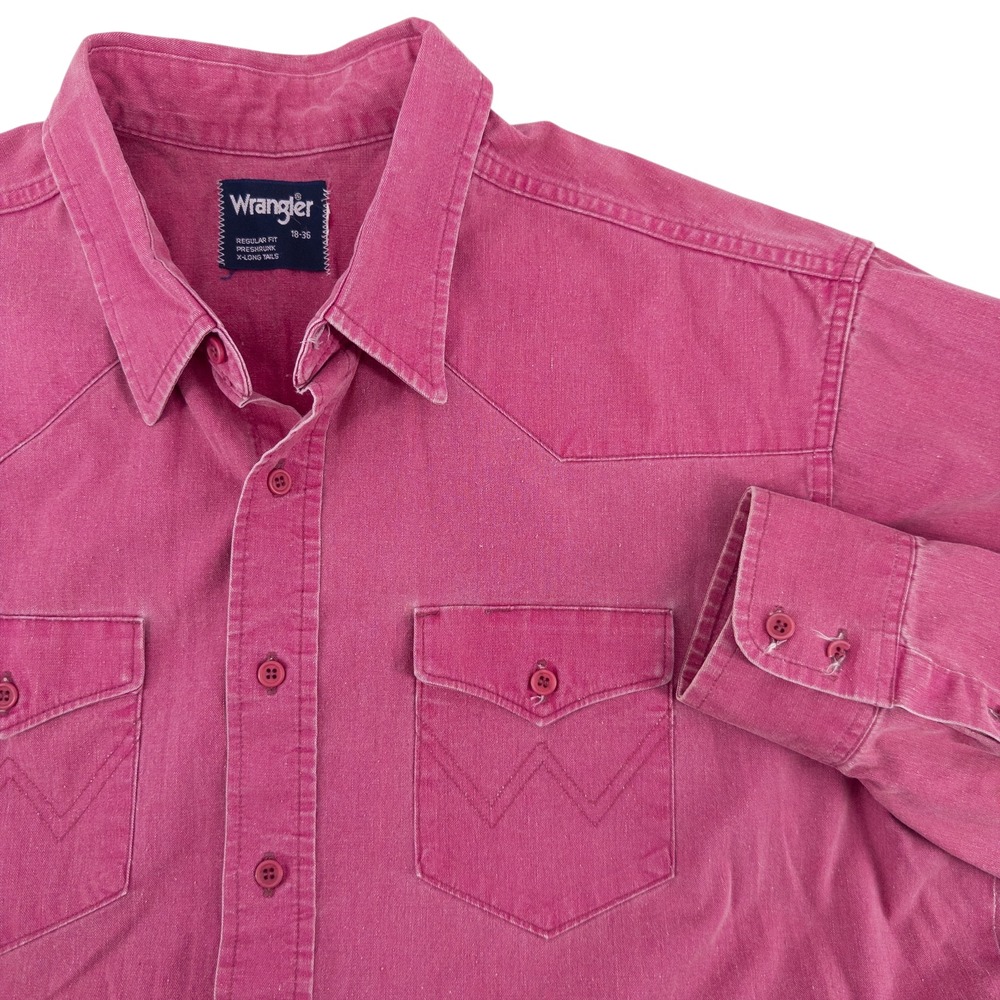 VTG Wrangler Brushpopper X-Long Tails Shirt Hot Pink 80s 90s Cowboy Sz 18-36 XXL